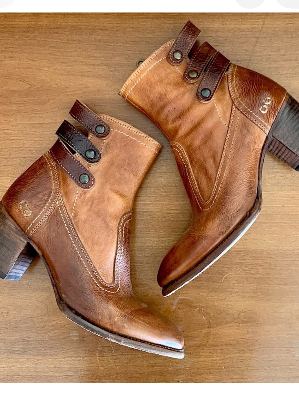 BED|STU Cognac Brown Leather Ankle Booties, Size 9